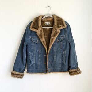 Marvin Richards Blue Jean Jacket with Brown Faux Fur Trim